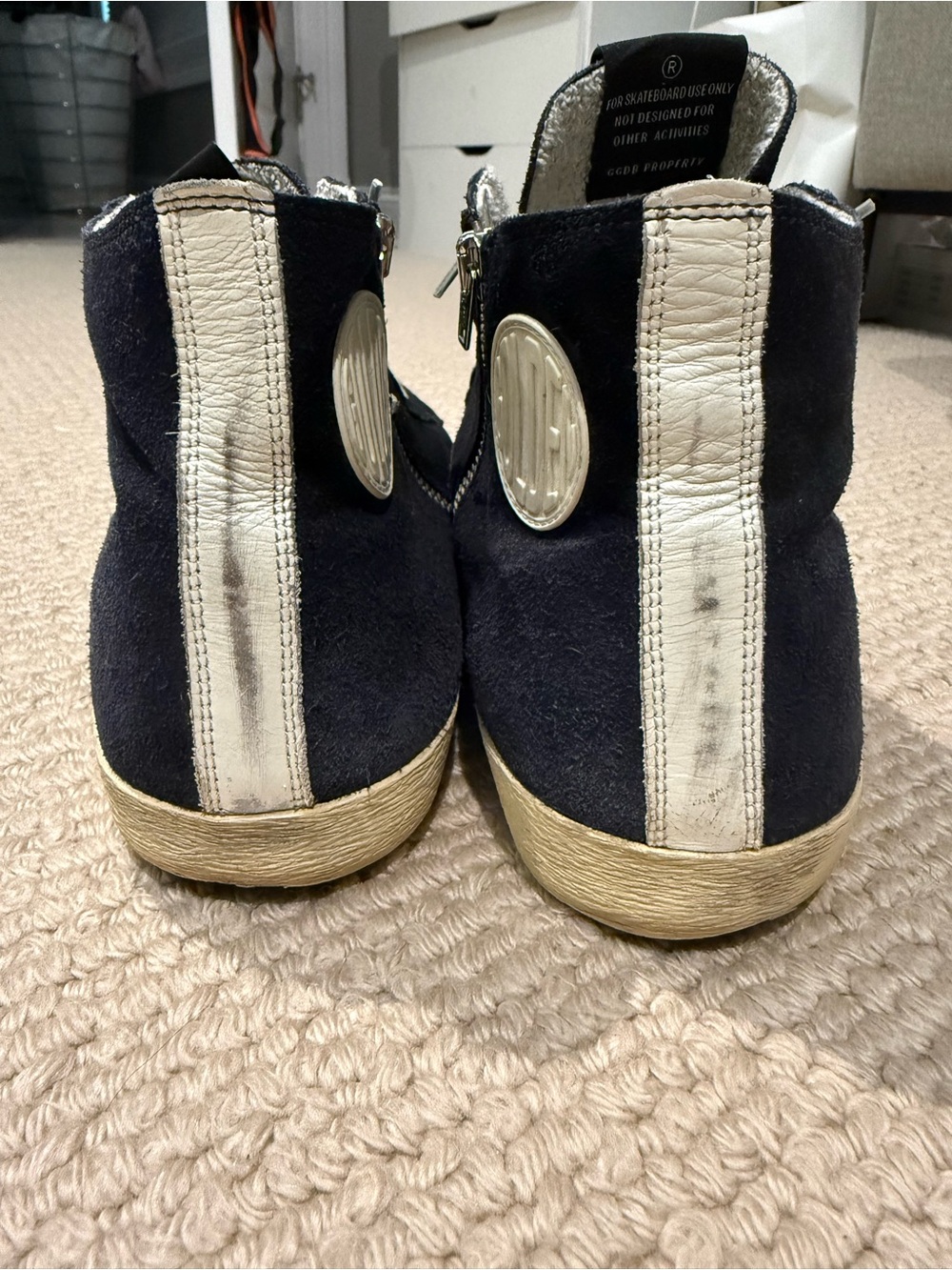 Golden Goose Navy Suede High-Top Sneakers with White Accents - Picture 2 of 4